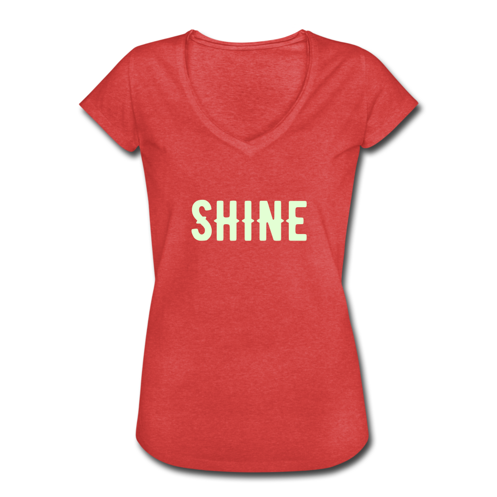 SHINE - Frauen Vintage T-Shirt , selbstleuchtende Schrift - Rot meliert