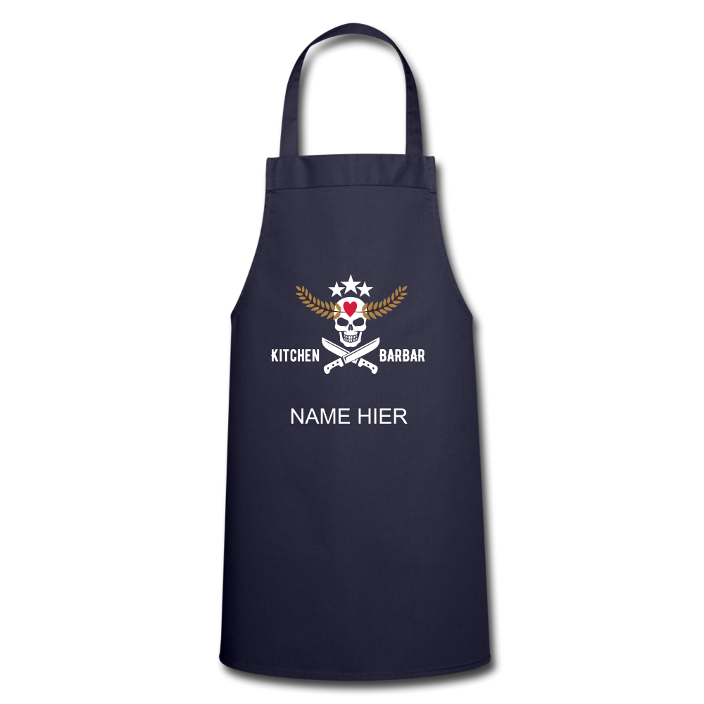 Kochschürze "Kitchen Barbar" mit Name - Navy
