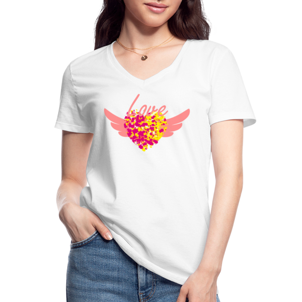 Love Frauen-T-Shirt mit V-Ausschnitt - Weiß