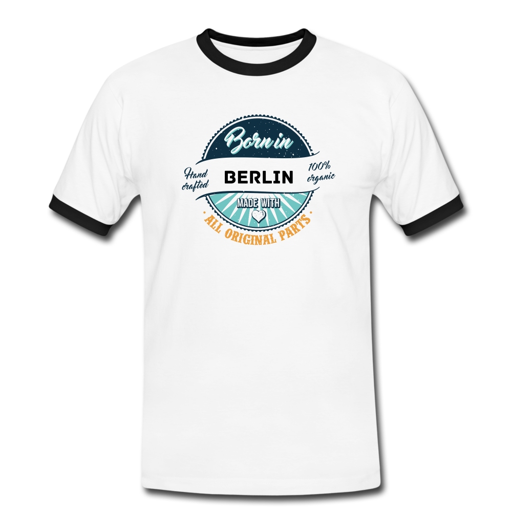 Born in Berlin T-Shirt - personalisierbar - Weiß/Schwarz